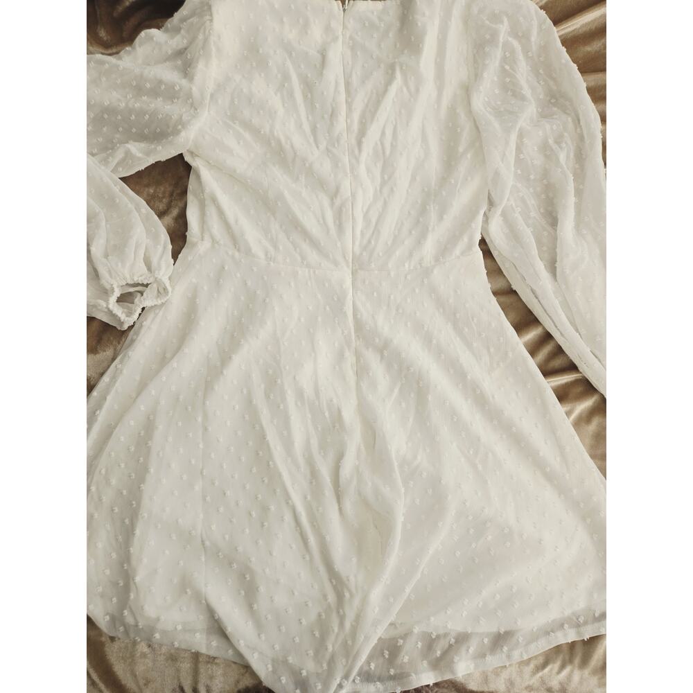 Selfie Leslie Hand In Mine Indie Mini Dress L Boho Ruffle Sleeve White Mint Casu - Picture 13 of 13